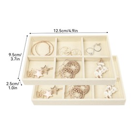 Nwvuop Pack of 2 Small Jewellery Trays Velvet Jewellery Insert for Drawers, Jewellery Organiser Drawer 12.5 x 9.5 x 2.5 cm (Beige)