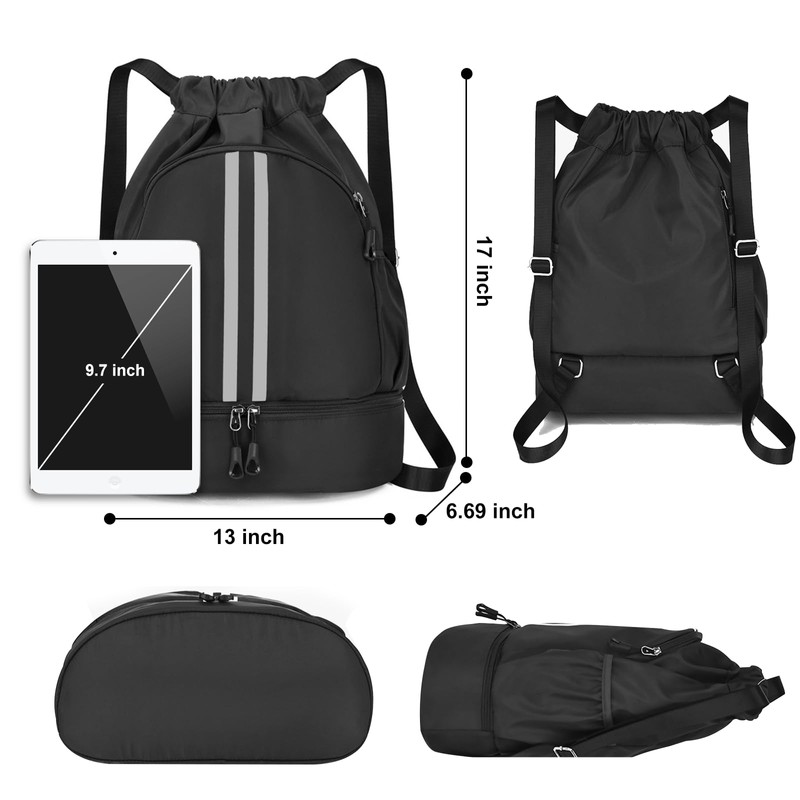 Ninonly Knapsack, Gym Sack, Large Capacity, Waterproof, Lightweight, Foldable, Separate