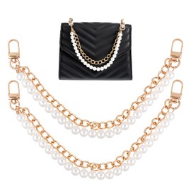 JJUNW 2 Pcs Purse Charms for Handbags, Pearl Purse Double Chain Metal Short Handle Purse Strap, Purse Strap Extender Replacement Accessories for Women(Golden)