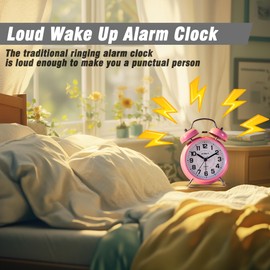 AYRELY® Super Loud Twin Bell Alarm Clock for Heavy Sleepers, 4-Inch Silent Non-Ticking Quartz with Backlight, Metal Cute Clock for Kids' Rooms (Pink)