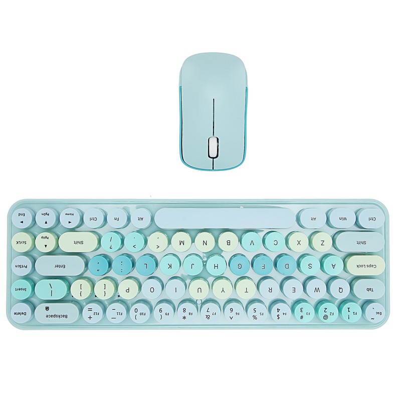 Keyboard Mouse Combo 2.4GHz Wireless Cute Retro 68 Round Keycaps
