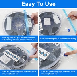 3D Drucker Filament Vakuumbeutel Kit Wiederverwendbar,20 Stück Filament Aufbewahrung Vakuum Taschen,20 Trockenmitteln, 25 Feuchtigkeitsanzeigekarten,20 Dichtungsclips und 1 Vakuumpumpe