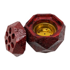 Premium Bakhoor and Incense Burner – Decorative Resin Burner with Brass Inner Plate – 9x9cm Aromatic Holder for Home and Office – Hexagonal Design (Maroon)