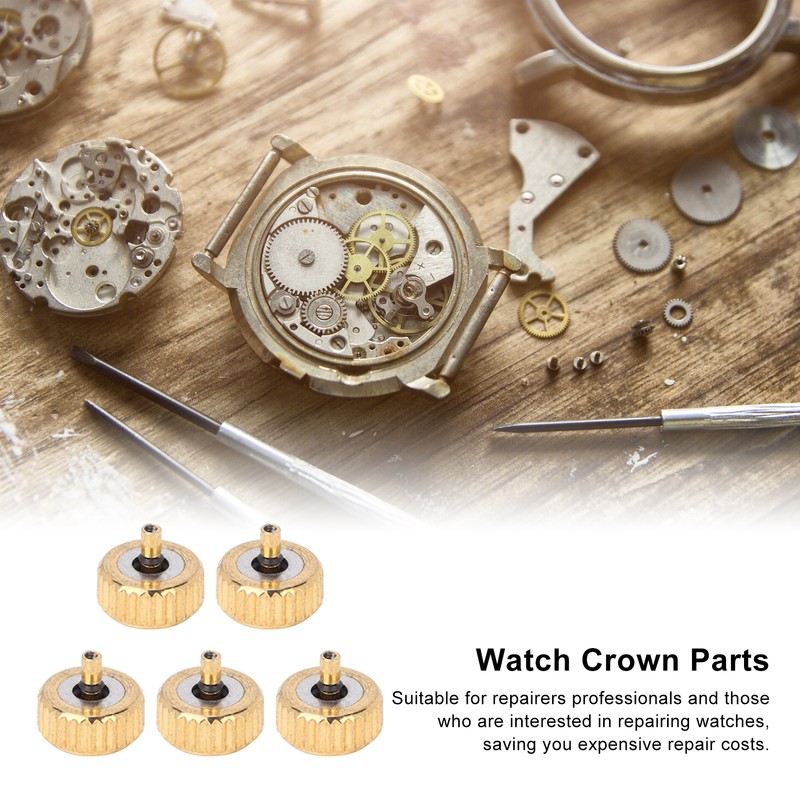 5 Pcs Professional Watch Crown Parts Gold Steel Wrist Watch