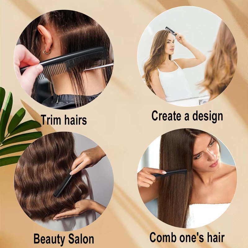 5-Pack Black Hair Combs with Dual Tooth Density,Styling Combs for