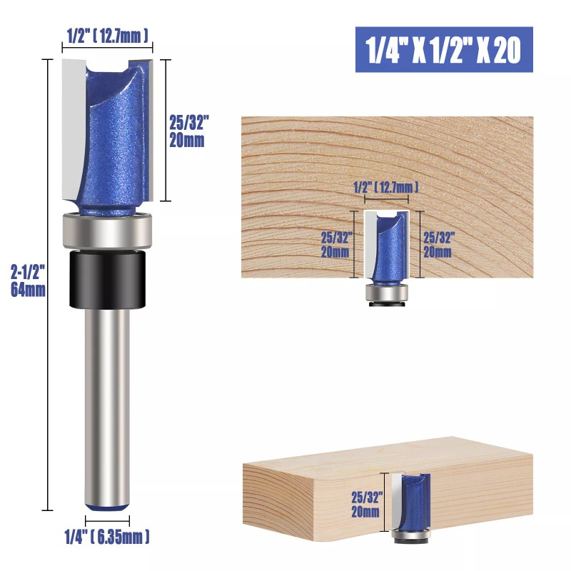 Vesery 4Pcs 1/4'' Shank Flush Trim Router Bit Bottom Bearing