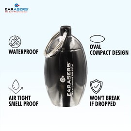 EARasers Earplugs Keychain Carrying Case - Aluminum Waterproof Ear Plugs and Pills Holder (Black)