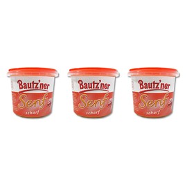 Pack of 3 Bautzner Mustard Sharp in Cup (3 x 200 ml) Mustard Cups, Bautzner Specialities