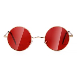 Laurinny 90s Retro Round Sunglasses Women Men Classic Polarised Sunglasses Metal Frame Round Hippie Glasses, gold frame red lens