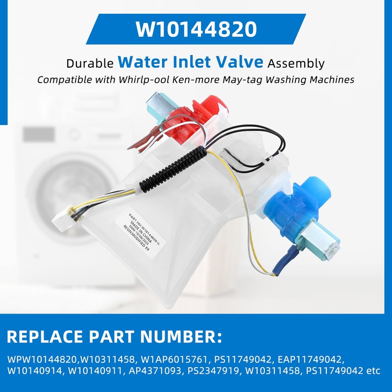 Upgraded W10144820 Washer Water Inlet Valve Compatible with Whirlp-ool Ken-more