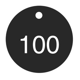 Accuform TDG364BK Accu-Ply Plastic Engraved Numbered Tag, Circle, 76 to 100 Series, 1.5" x 1.5", White on Black (Pack of 25)