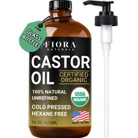 Organic Castor Oil in Glass Bottle – 16 Oz Cold Pressed & Hexane-Free – USDA Certified – Hair Growth Oil For Lashes, Brows, Skin & Scalp – with Pump