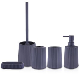 Liuonnam Bathroom Accessories Set 5-Piece Plastic Gift Set with Toilet Brush Holder, Toothbrush Holder, Toothbrush Cup, Soap Dispenser, Soap Dish(Black)