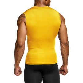 TSLA Men's Sleeveless Workout Shirts, Dry Fit Running Compression Cutoff Shirts, Athletic Training Tank Top, Active Top Yellow, Medium