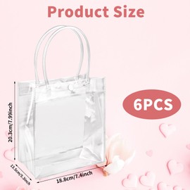 6 Reusable Gift Bags, Transparent, 18.8 x 13.5 x 20.3 cm, PVC Gift Bags, Clear Gift Bags with Handles, Small Gift Bag with Handle, Suitable for Party Gifts, Weddings