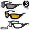 Choppers 3 Pairs Choppers Padded Foam Sunglasses 3 Pack Wind