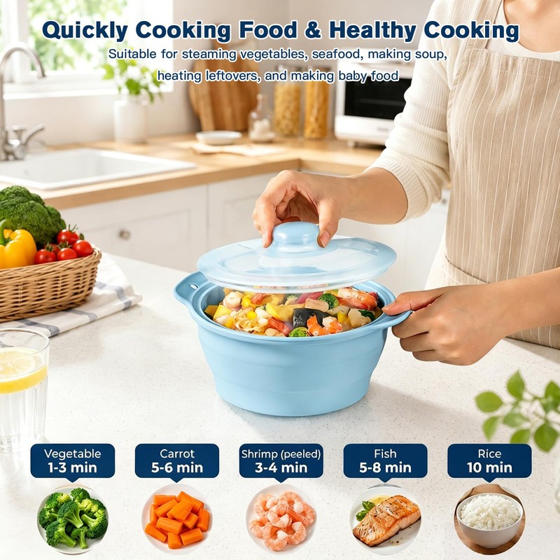 42oz Silicone Microwave Steamer For Cooking, Collapsible Food Steamer For