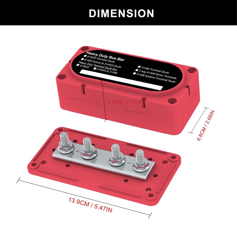 高耐久 バスバー 300A 12V 配電ブロック 5/16インチ (M8) 4支柱ターミナルブロック カバー付き 自動車