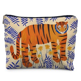 Likjad Orange Tiger Makeup Bag, Boho Floral Tiger Cosmetic Bags for Women, Tigers Lover Gifts Makeup Pouch, Trendy Boho Botanical Animal Zipper Pouch