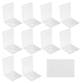 Pack of 10 Transparent Bookends Set, 40 Pieces Non-Slip Pad Acrylic Bookends, 3 mm Thickened Pieces Clear Book Stand Can Be Used for Book Holders, Library Book Stands, Bookends, Office Bookends