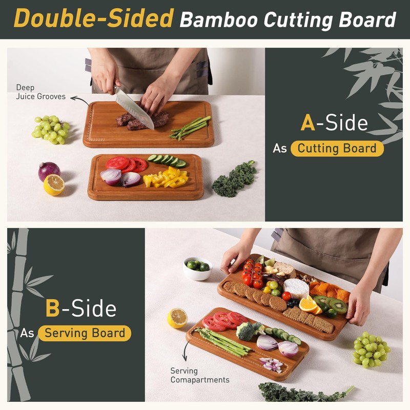 2 Packs Wood Cutting Board, Carbonized Bamboo Cutting Boards Set