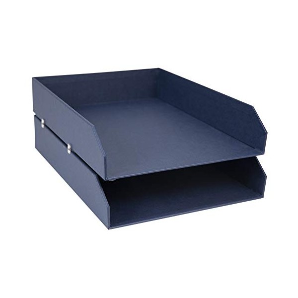 Bigso 789256901N Hakan Fiberboard Two Tier Stackable Letter/Document Tray, 2.5 x 9 x 12.2 in, Blue