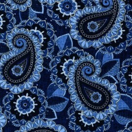 Timeless Treasures Fabric BTY Caprice Delft Blue Paisley Floral Linen Texture Cotton Fabric By The Yard