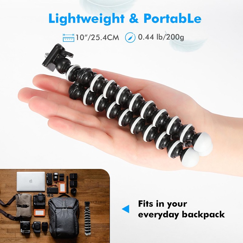 10‘’ Octopus Flexible Tripod with 1/4" Screw, Quick Release Plate