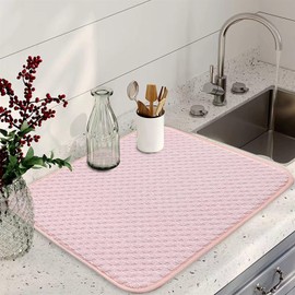 Pink Dish Drying Mats for Kitchen Counter, 2 Pack Dish Drying Mat Drying Pad, Dish Rack Drainer Mat, Pink Kitchen Mat (pink)