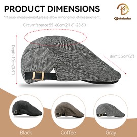 Dalababa Mens Tweed Flat Cap, Classic Herringbone Driving Cap, Adjustable Duckbill Beret Irish Gatsby Ivy Grandad Golf Hat - Coffee