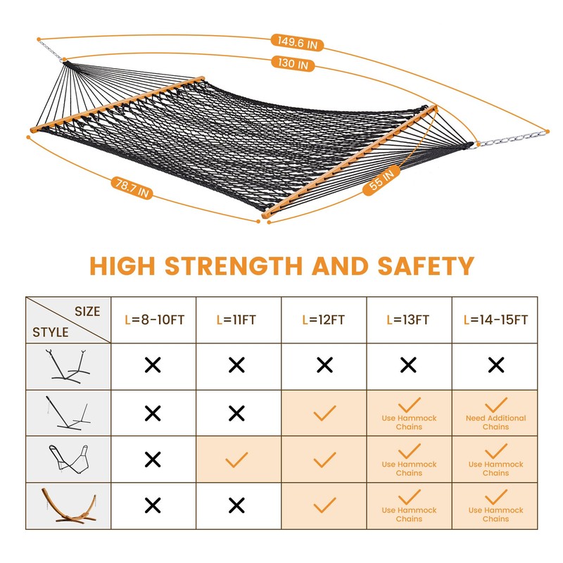 Lazy Daze Hammocks Double Rope Hammock, 2 Person Traditional Outdoor