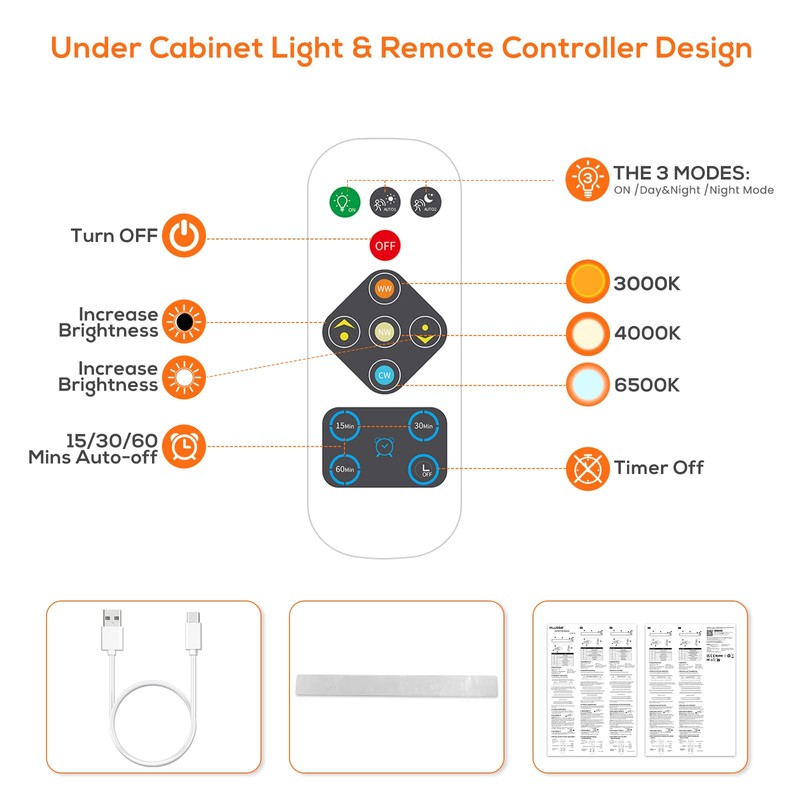 ALUSSO Under Cabinet Lights 3000K/4000K/6500K, 30cm Stepless Dimming Brightness Motion