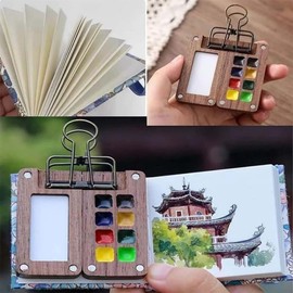 Mini Watercolor Painting Set, 2025 New Mini Watercolor Palette Collection, Binder, Wooden Paint Box, Suitable For Painters, Artists And Students