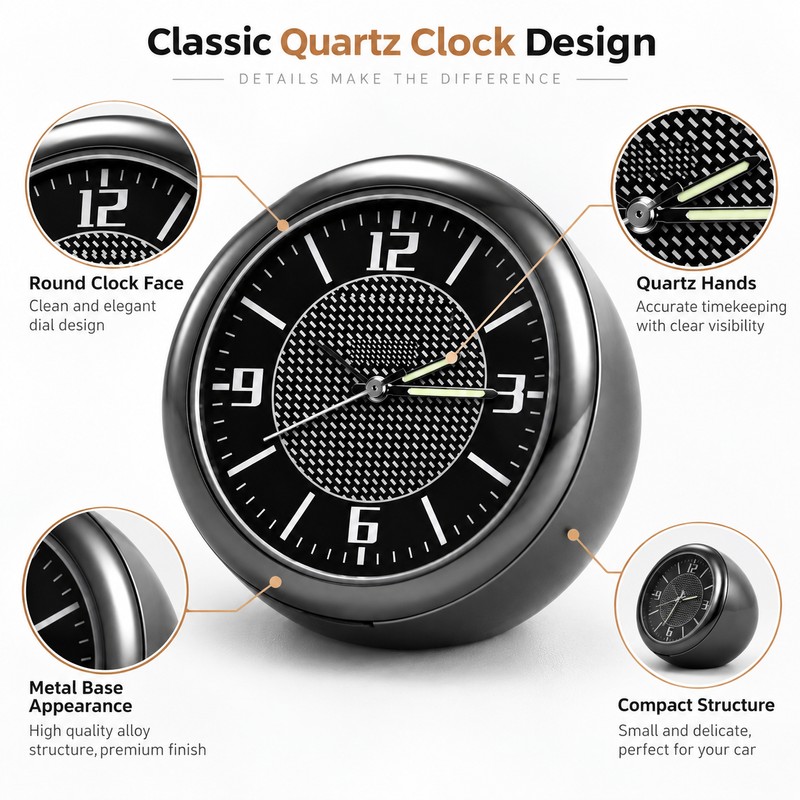 Mini Car Clock Dashboard Accessory – 4cm Luminous Quartz Analog