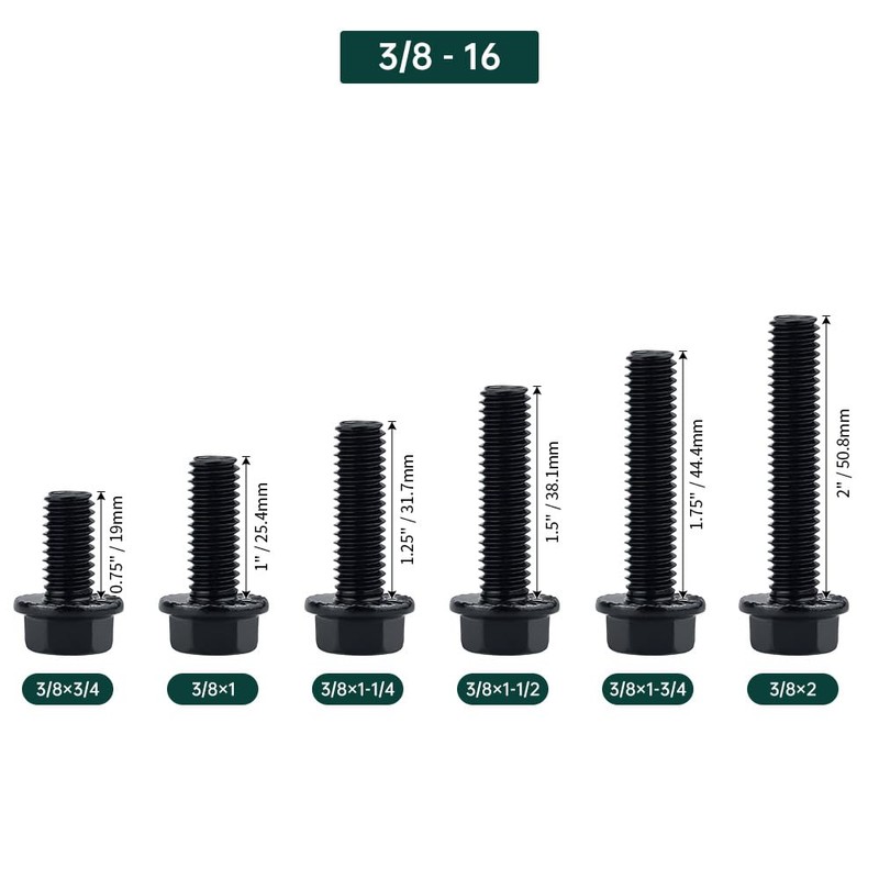 3/8-16 x 3/4" Flanged Hex Bolts (10 pcs), 18-8 (304)