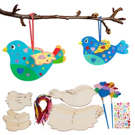 DKINY Pack of 16 3D Wooden Birds, Wooden Craft Sets for Children in 2 Sizes, Creative Art & Craft Supplies, 3D Birds Decoration for Garden Balcony, Ideal Gifts for Boys and Girls