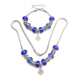 Womens Marineblau Charms Schmuck Set Edelstahl Klee Anhänger Set Mit Kristallen