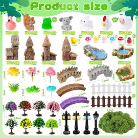 Warmtree 82 Pieces Miniature Garden Accessories Set, Fairy Garden Kit, Miniature Figurines Micro Landscape Ornaments Model Trees Simulated Succulents Kit for DIY Garden Crafts Diorama Supplies