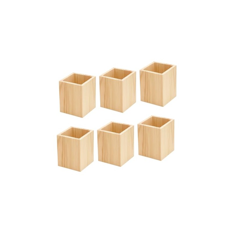Cregugua 6 Pack Wood Pen hlolder Unfinished Wooden Pencil Holder