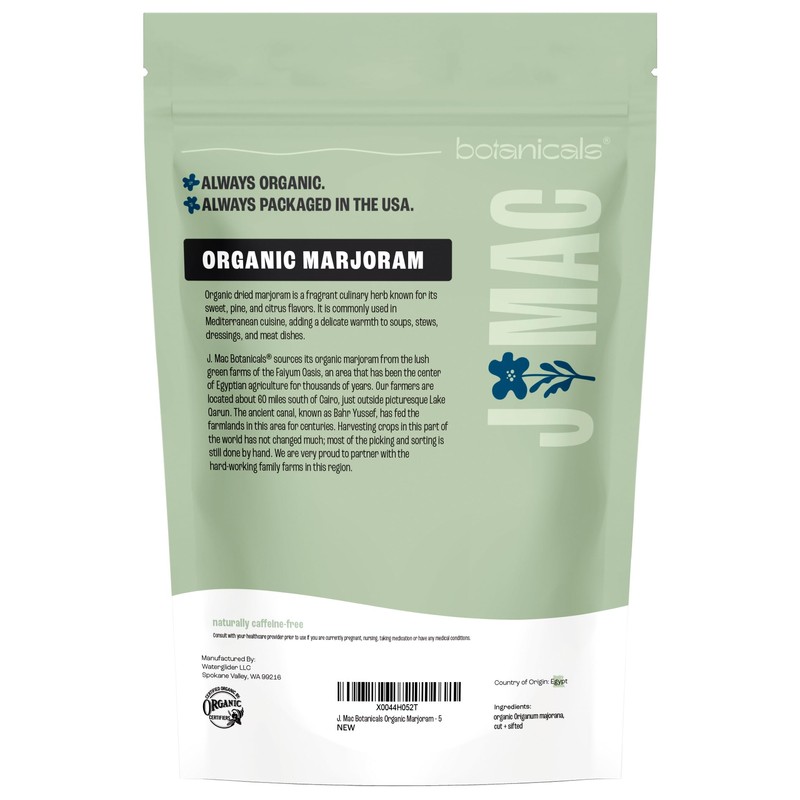 J Mac Botanicals Organic Marjoram (2 oz), dried herb, great