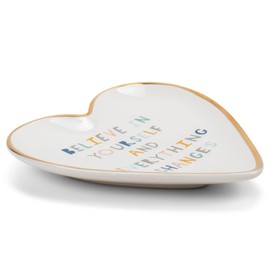 DEMDACO Believe Yourself White 4 x 3.5 Ceramic Stoneware Art Heart Trinket Dish