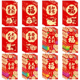 36 Pcs Chinese New Year Red Envelopes, Red Packets Lunar Year of the Horse 2026, Embossed Bronzing Foil Money Envelopes for Cash Gifts New Year Decorations, 6 Patterns (G)