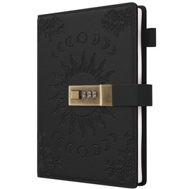 Dzhzal Writing Diary with Lock for Women Girls Boys Teenagers Kids Faux Leather Personal Diary Refillable Lined Paper Password Notebooks A5