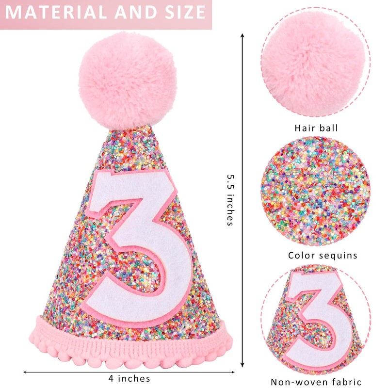 Eoopoon Rainbow Glitter Cone Birthday Crown for Boys and Girls