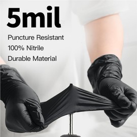 Supmedic Black Nitrile Exam Gloves, 5 mil Chemical Resistant Powder-Free Food Safe Disposable Medical Glove 100Pcs (X-Large)