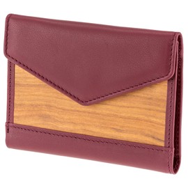 SEBASTIAN STURM Linda Purse Genuine Wood and Leather Elegant Women's Wallet, Red / Amazaque, coin purse