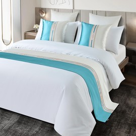 Bed Runner Smooth Comfort Decorative Jacquard Bed Scarf for Home and Hotel King Size Bed Throw Bedroom (Peacock Blue, 50x240cm/19.6x94in)