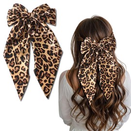 Leopard Hair Clips for Women YEFIUO Bow Hair Ties No Damage Flat Spring Claw Clips Fall Winter Fashion Streamer Barrettes Hair Accessories Decoration Gifts for Ma'am Girls (Yellow)