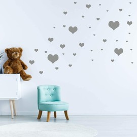 Set of 40 Heart Wall Stickers with Heart Design (Grey)