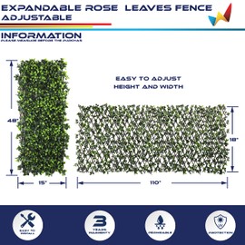 Windscreen4less Artificial Expandable Rose Leaf Faux Leaves Privacy Fence Screen for Outdoor Indoor Backyard Patio Balcony (Single Sided Leaves, 1 Pack)